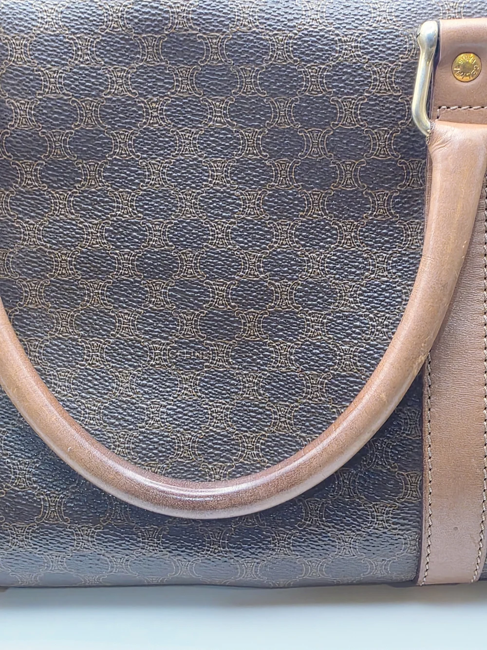 Celine Brown Macadam Canvas Satchel with Tan Leather Trim - Picture 3 of 15